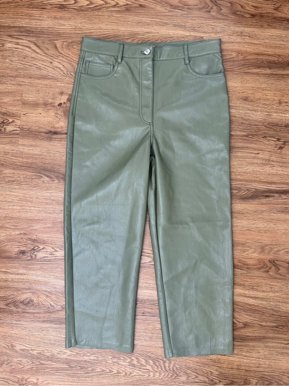 Wilfred by Aritzia Melina Sage Green Faux Leather Straight Leg Jeans